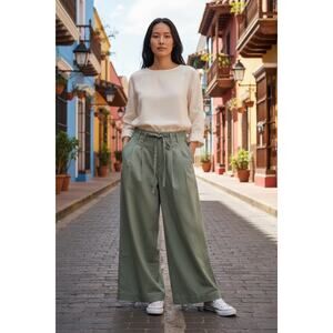 Women's High-Rise Wide Leg Chino Pants - A New Day 2 Green